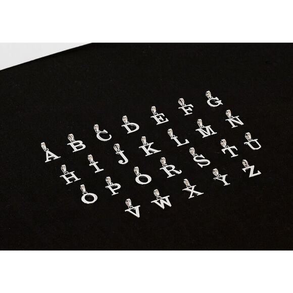 Solid 10K White Gold Dainty Letter Charm Necklace, Real Gold Initial Pendant - Picture 2 of 8